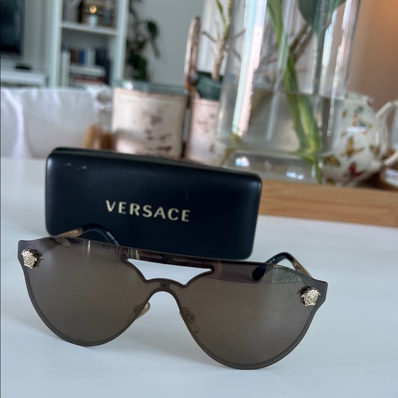 Versace Women's Gold and Brown Aviator Sunglasses